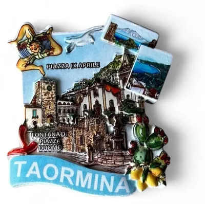Image de Aimant décoratif - Motif : Taormine, Sicile - Souvenir de voyage, représentation de paysage