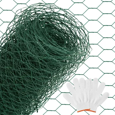 Produktbild von Faziango Sechseckgeflecht Volierendraht Hasendraht 1 x 25 m Drahtzaun grün 27 mm Kaninchendraht PVC-beschichtet (inklusive Handschuhe)