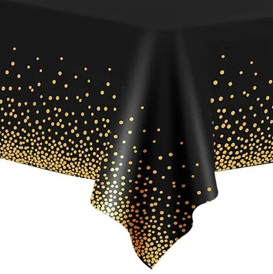 Produktbild von Schwarze Tischdecke in Goldkonfetti 137x274cm