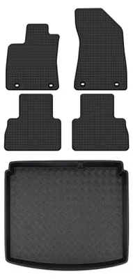 Image de Tapis en caoutchouc + bac de coffre pour MG ZS I 2020- (SUV, plancher réglable, plancher bas) – 5 pièces, noirs, sur mesure