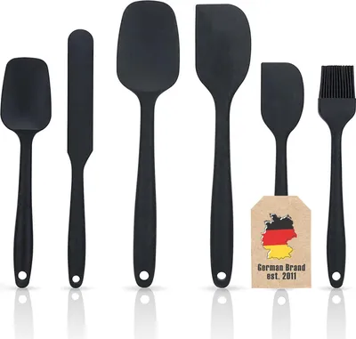 Immagine prodotto di Intirilife set di spatole in silicone da 6 pezzi in nero - set di spatole in silicone antiaderente utensili da forno per cucinare e mescolare resistenti al calore