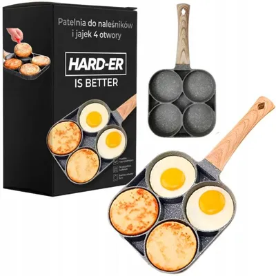 Produktbild von Antihaft Pfanne 4 Mulden für Eier mit Holzgriff gleichmäßiger Hitzeverteilung und Zeitersparnis