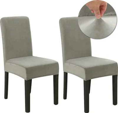 Produktbild von Stuhlhussen 2er set Verdickter Samt Stretch Hussen Für Stühle Weichem Esszimmer Stuhlbezug Hochzeit Home Party Stuhlüberzug Esszimmer-Sitzbezug Grau