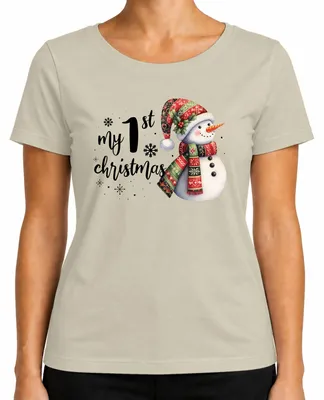Imagen del producto de Mi primer Navidad. Camiseta para mujer, diseño navideño, color natural, talla S