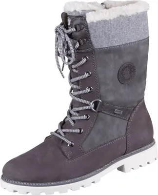 Produktbild von Remonte Damen Winter Stiefel grau aus Kunstleder und Textil mit Remonte-TEX, Lammwollfutter, Wechselfußbett, profilierter Laufsohle und Keilabsatz