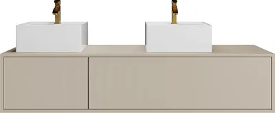 Produktbild von Waschbeckenunterschrank hängend mit Doppelwaschbecken - Beige - L150 cm - ISAURE II