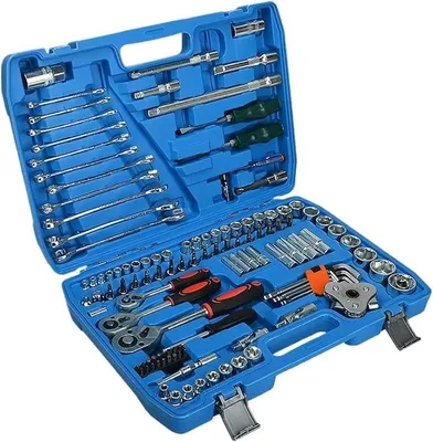 Imagen del producto de Juego de llaves de vaso de 121 piezas, kit de herramientas manuales para mecánicos, juego de herramientas para reparación de automóviles, con estuche de almacenamiento, herramientas manuales portátiles para bricolaje y carpintería