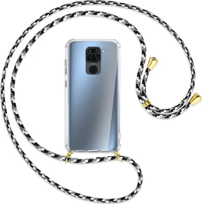 Produktbild von Handykette Backcover-Schutzhülle mit Band (Metall goldfarben) für Xiaomi Redmi Note 9 / 10X 4G - schwarz/grau/weiß