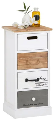 Produktbild von Kommode SALVA Schubladenschrank Standregal  in weiß, Shabby Chic Vintage Look,  mit 4 Schubladen