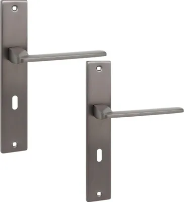 Produktbild von Innentürgriff auf einer langen Platte mit Schlüssel Zambia Graphite Kuchinox KAB_511A