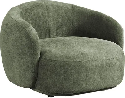 A dark green armchair is shown from the front on a white background.