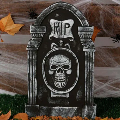 Produktbild von Halloween Grabstein Dekoration Totenkopf Friedhof Accessoire Horror Deko Horrorparty Festlich Unheimlich Schaurige Szene Requisit, Farbe: Metallic