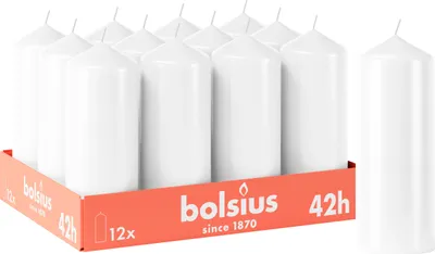 Produktbild von Bolsius 12er Set glatte StumpenKerzen, 15cm, weiß