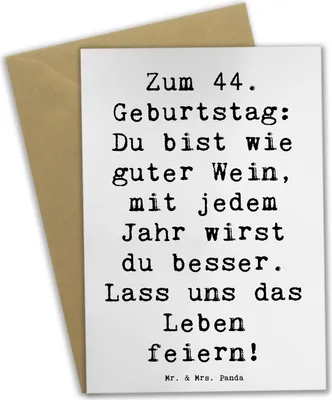 Produktbild von Mr. & Mrs. Panda Glückwunschkarte Spruch 44. Geburtstag - Weiß - Geschenk, Happy Birthday, Klappkarte, Altern, einladungskarten, osterkarten, Alter, Liebe, liebevoller