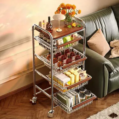 Produktbild von 5-stöckiger Rollwagen – Küchenregal, Snackregal, Standregal, Aufbewahrungsregal, Metallregal für Küche, Bad oder Büro, Braun L39*B29*H90cm 【BDGZWJ90】