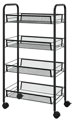 Produktbild von Küchenwagen mit 4 Etagen, Rollwagen, Servierwagen, Küchentrolley, Abräumwagen, Haushaltwagen, Beistellwagen, Etagenwagen, Schwarz, 46x26x85cm, Eisen