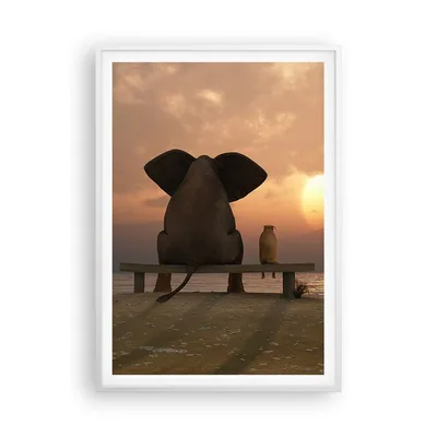 Produktbild von Gerahmtes Poster - Weißer Rahmen - Elefant Ufer Meer - 70x100 cm - Wand Bild - Wanddeko - Wandbilder - Kunstposter - Wandposter - Bilderrahmen - Bilder - Kunstdruck - Wandbild - P2WPA70x100-3555