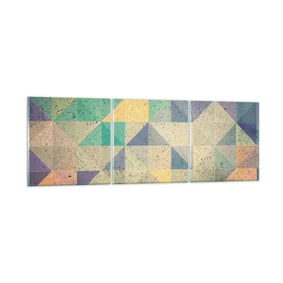 Produktbild von Bilder auf glas - 3 Teile - Abstraktion Dreieck Muster - 90x30cm - Glasbilder - Wandbilder - Bilder - zum Aufhängen bereit - Wanddekoration aus Glas - Glas Bilder - Wandbild auf Glas - GCA90x30-4287