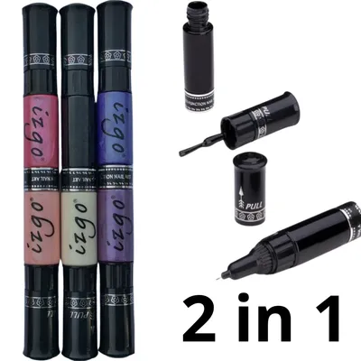 Productafbeelding van IZGO Naildesign Nailart 2 in 1 Nagellak DUO 6 Nail Art Pen - 6 kleuren- Pinky Violet Set met extra IZGO zwart en wit pen