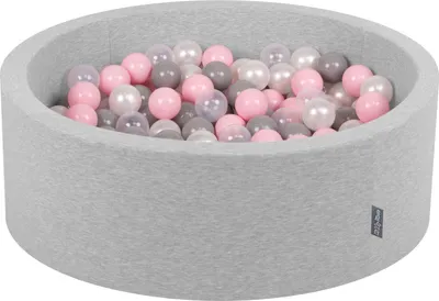 Obrázok produktu pre KiddyMoon 90x30cm/200 loptičiek ∅ 7cm Okrúhly Detské penové loptičky  vyrobené v EÚ, Svetlo šedá: Perleťový/Grey/Priehľadný/Ružová