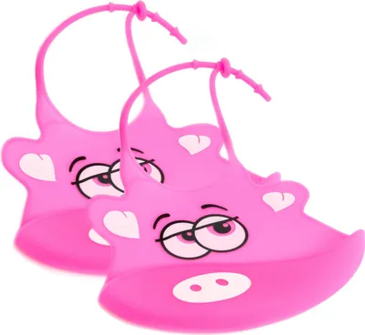 Produktbild von 2 Stück Baby Kinder Lätzchen mit Motiv Wasserdicht abwaschbar Farbe Rosa Silikon Babylätzchen verstellbar Latz mit Auffangschale Unizise