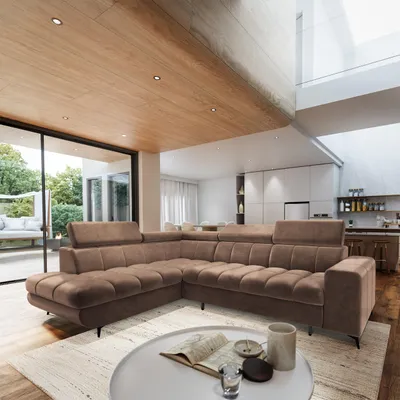 Produktbild von Masseno Ecksofa MORIVA L-S mit Schlaffunktion L-Form, Sofa mit Bettkasten, Wohnzimmersofa, Couch, Soffa, Bettsofa, Couchgarnitur- Beige, MONOLITH 09