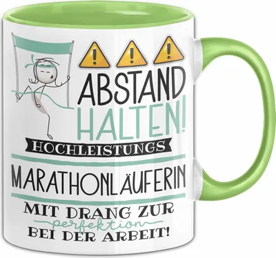 Produktbild von Marathonläuferin Tasse Geschenk Lustig Abstand Halten Hochleistungs-Marathonläuferin Mit Drang Zur Perfektion Bei Der Arbeit (Grün)