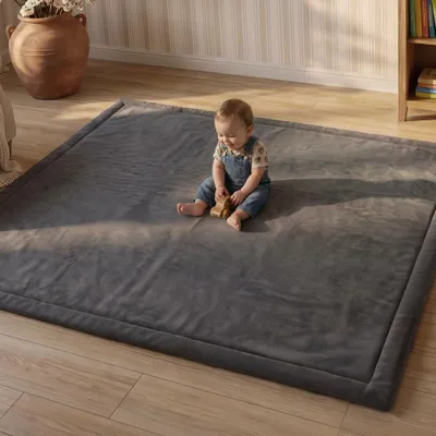 Image de CASABEL Tapis d’Éveil Bébé Velours, Épais et Doux, 150x180cm, Gris