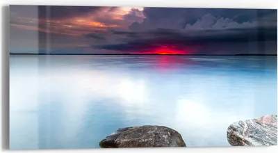 Produktbild von DEQORI Glasbild Echtglas 60x30 cm 'See im Abendlicht' Wandbild Bild modern Deko
