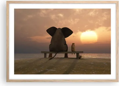 Produktbild von Gerahmtes Poster - Rahmen in heller Eiche - Elefant Ufer Meer - 70x50 cm - Wand Bild - Wanddeko - Wandbilder - Wandposter - Bilderrahmen - Bilder - Kunstdruck - Wandbild - P2NAA70x50-3555