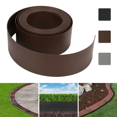 Produktbild von Fiqops Rasenkante Kies Beeteinfassung Mähkante Beetumrandung Rasenband Oberkante Gartenwegen Gartenumrandung Rasenbegrenzung Braun 2500x14cm