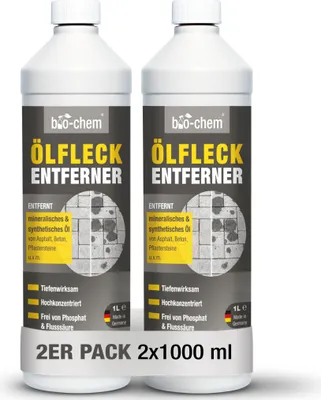 Produktbild von bio-chem Ölfleckentferner 2x 1 Liter - Zur effektiven Entfernung von Ölflecken aller Art - für Pflastersteine, Beton, Asphalt u.v.m. -  Germany
