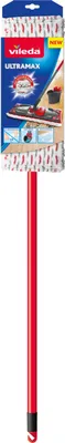 The image shows the packaging of a Vileda Ultramax mop with a red handle.