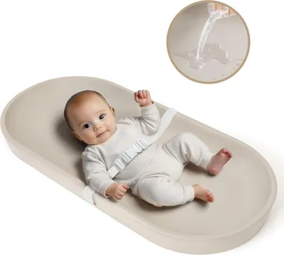 Produktbild von COMOMY Wickelmatte PolyurethanWeich, Abwaschbare Wickelauflage mit Sicherheitsgurt, Rutschfest & Ungiftig, Baby Wickeltischauflage für Wickeltisch, Oatmeal