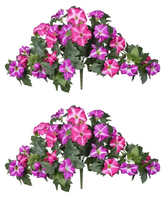 Produktbild von 2 Stück künstliche Hänge-Prunkwinden, UV-beständig, realistische Kunstblumen aus Kunststoff, ideal für Hochzeiten, Partys, drinnen und draußen, Garten, Wanddekoration.