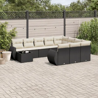 Produktbild von Design 11-tlg. Garten-Sofagarnitur mit Kissen Schwarz Poly Rattan, Gartensofas 2024 Neu
