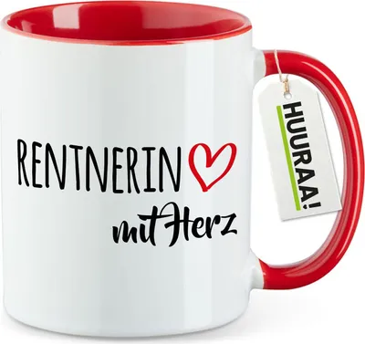 Produktbild von Huuraa Kaffeetasse Rentnerin mit Herz 330ml Rot Keramik Kaffeebecher Geschenkidee