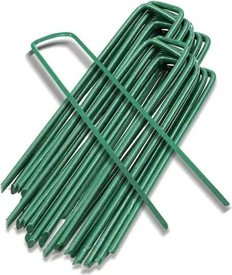 Produktbild von Gartenpfähle, Zeltbefestigung, Erdnägel, Klammern, Gartenarbeit, zur Befestigung von Mulchgewebe, Zaunbarriere gegen Netze, Camping, Kunstrasen, 20 Stück, Grün, 15x3