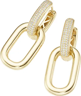 Produktbild von Klappcreolen Giorgio Martello Milano mit weißen Zirkonia, Silber 925 Gold 4 cm