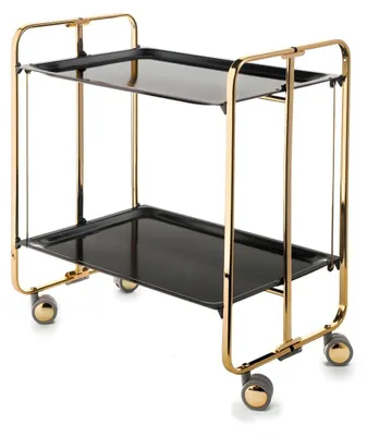 Produktbild von DON HIERRO - Klappbarer Servierwagen BAUHAUS mit Rollen – Metallgestell goldfarben, 2 Ebenen, 4 Positionen