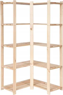 Obrázok produktu pre STOLMAK Drevený rohový regál 83x170x38 cm borovica, 5 políc, stojaci regál do pivnice, kúpeľne, obývačky a garáže, prírodný