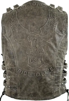 Produktbild von Vintage Lederweste Bikerweste Motorradweste Herren Kutte in Grau Adler Prägung(L)