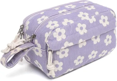 Obrázok produktu pre Puzdro na ceruzky na zips, veľká kapacita, fialové, s kvetmi, do školy