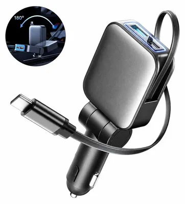Produktbild von KFZ Ladegerät 63W USB-C einziehbar – 3-in-1, PD3.0, 12V/24V | Schnellladegerät für iPhone & Samsung