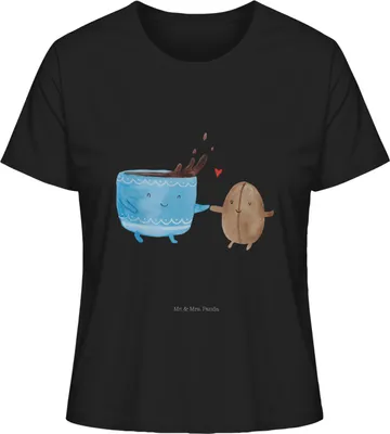 Produktbild von Mr. & Mrs. Panda Damen T-Shirt Kaffee Bohne Größe S - Schwarz - Geschenk, Genuss, Glück, Lustige Sprüche, Kaffeebohne, Basic Shirt, Rundhals, Oberteil, Mit Spruch