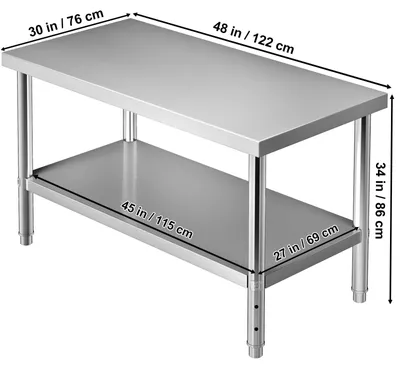 Produktbild von Arbeitstisch aus Edelstahl, 48 x 30 x 34 Zoll, mit Stauraum und verstellbarem Untergestell