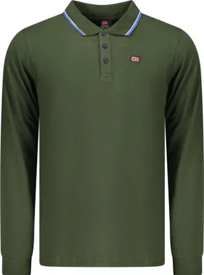 Produktbild von Grünes Herren Langarm-Poloshirt mit Kontrastdetails und Stickerei