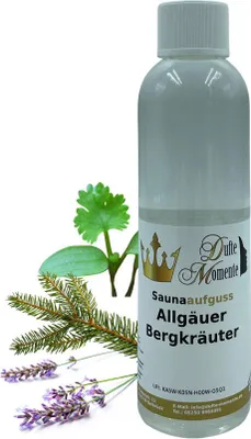 Produktbild von Dufte Momente | Saunaduft Konzentrat Allgäuer Bergkräuter 250ml | naturreine und natürliche ätherische Öle | vegan und ohne Tierversuche