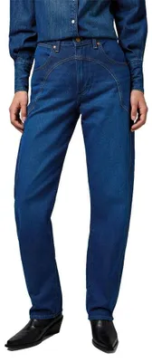 Image de Jeans Wrangler, coupe droite, couleur bleu, pour femme, taille 27. Modèle "Sleek Barrel"