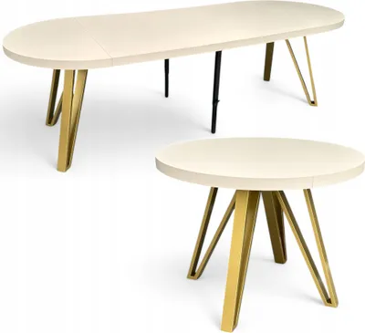 Produktbild von Runder ausziehbarer Tisch KASCHMIR Ø100 bis 300 cm Beige + Gold Metall